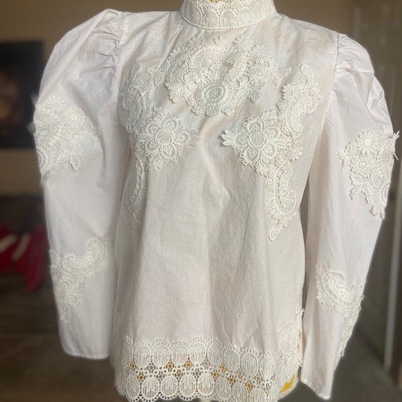 Zara Poplin blouse with lace detailing - Picture 1 of 11